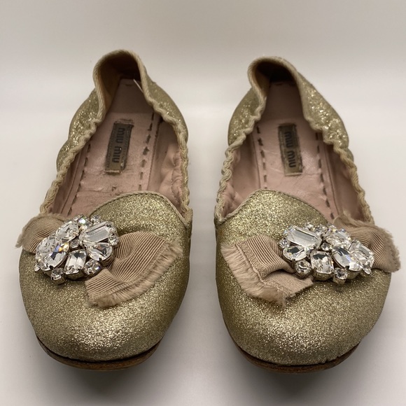 Miu Miu Loafers Flats Gold Authentic - Picture 3 of 13